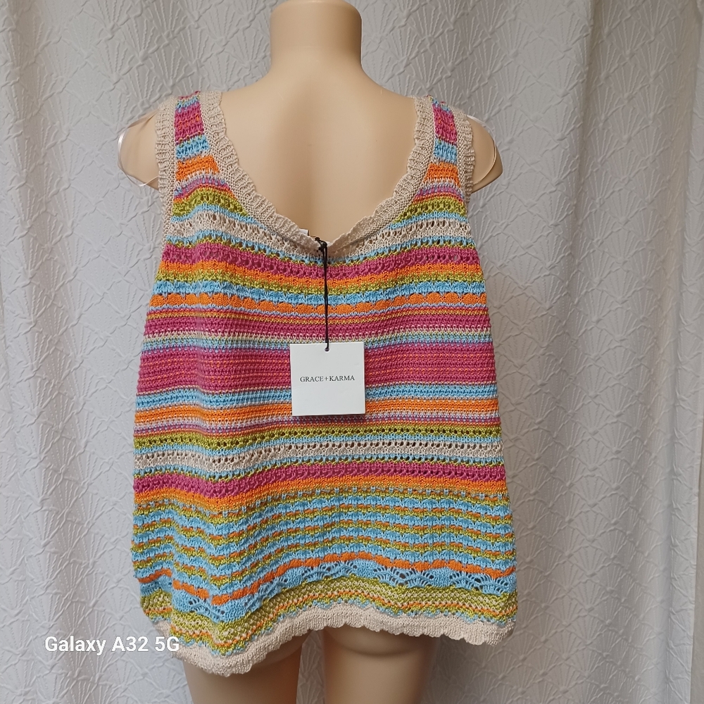 GRACE+KARMA New Women Boho Size 1X  Multicolor Striped Knit Tank Top - Picture 6 of 10